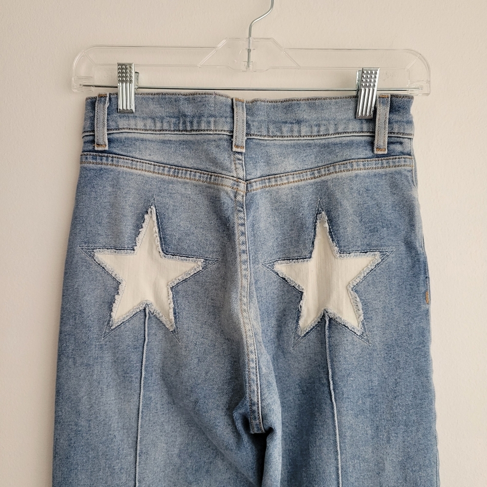 REVICE Classic Light Blue Straight Leg High Waist Rising Star Patch Jeans - Picture 5 of 6